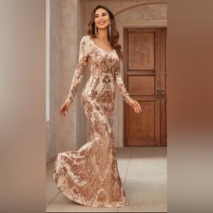 Fashion Nova sequin rose gold gown
